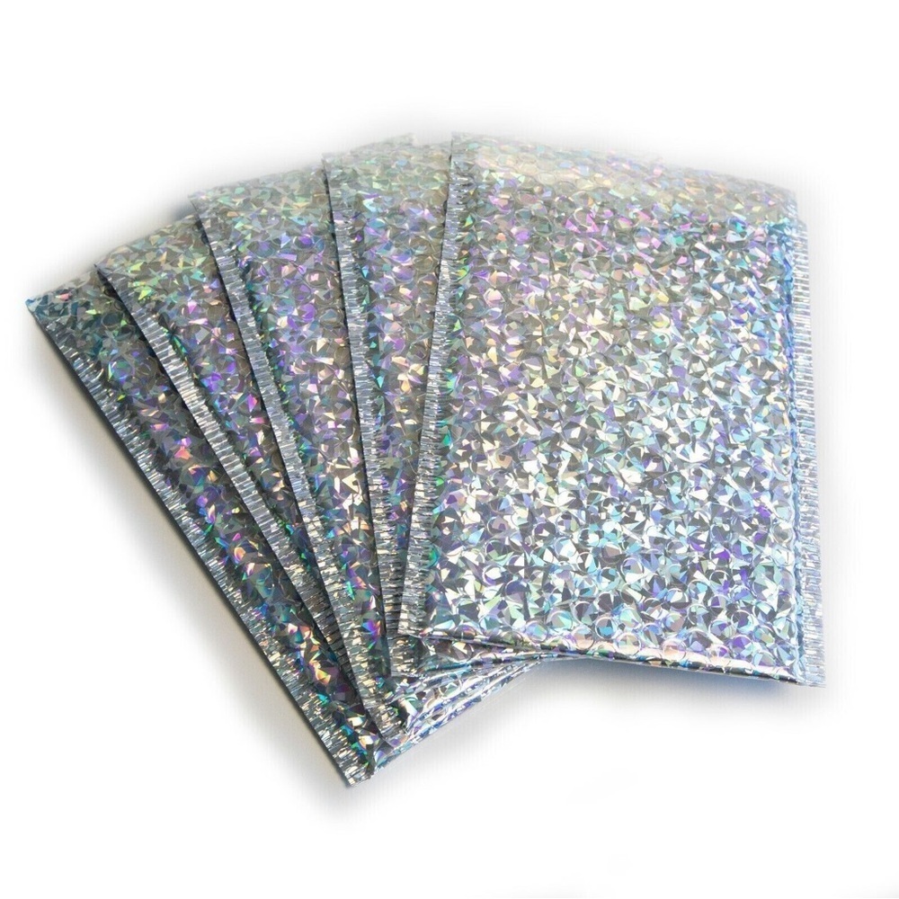 10 Holographic iridescent bubble mailers jewellery shipping padded envelope new